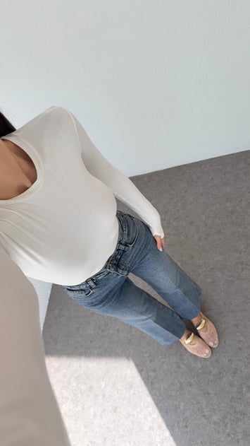 White Basic Cotton Thumb Hole Top
