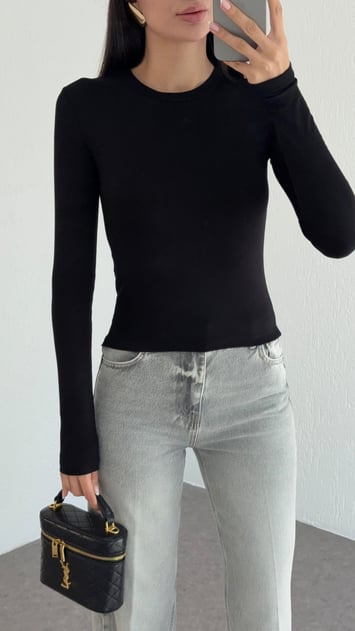 Black Basic Cotton Thumb Hole Top