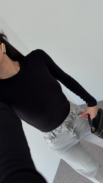 Black Basic Cotton Thumb Hole Top