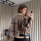 Cafe Faux Leather Jacket With Pockets & Belt