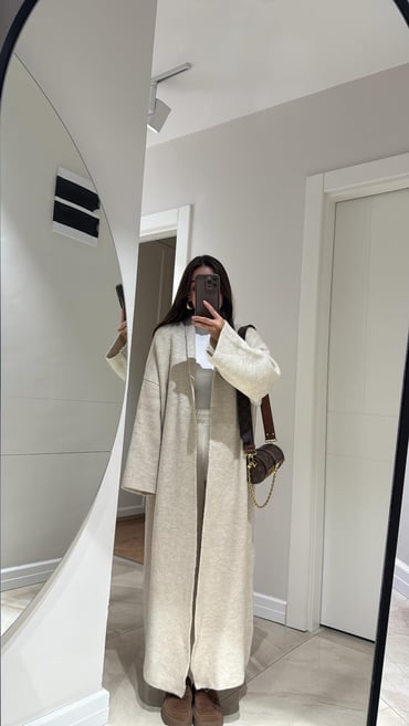 Beige Heavy Longline Coat Cardigan