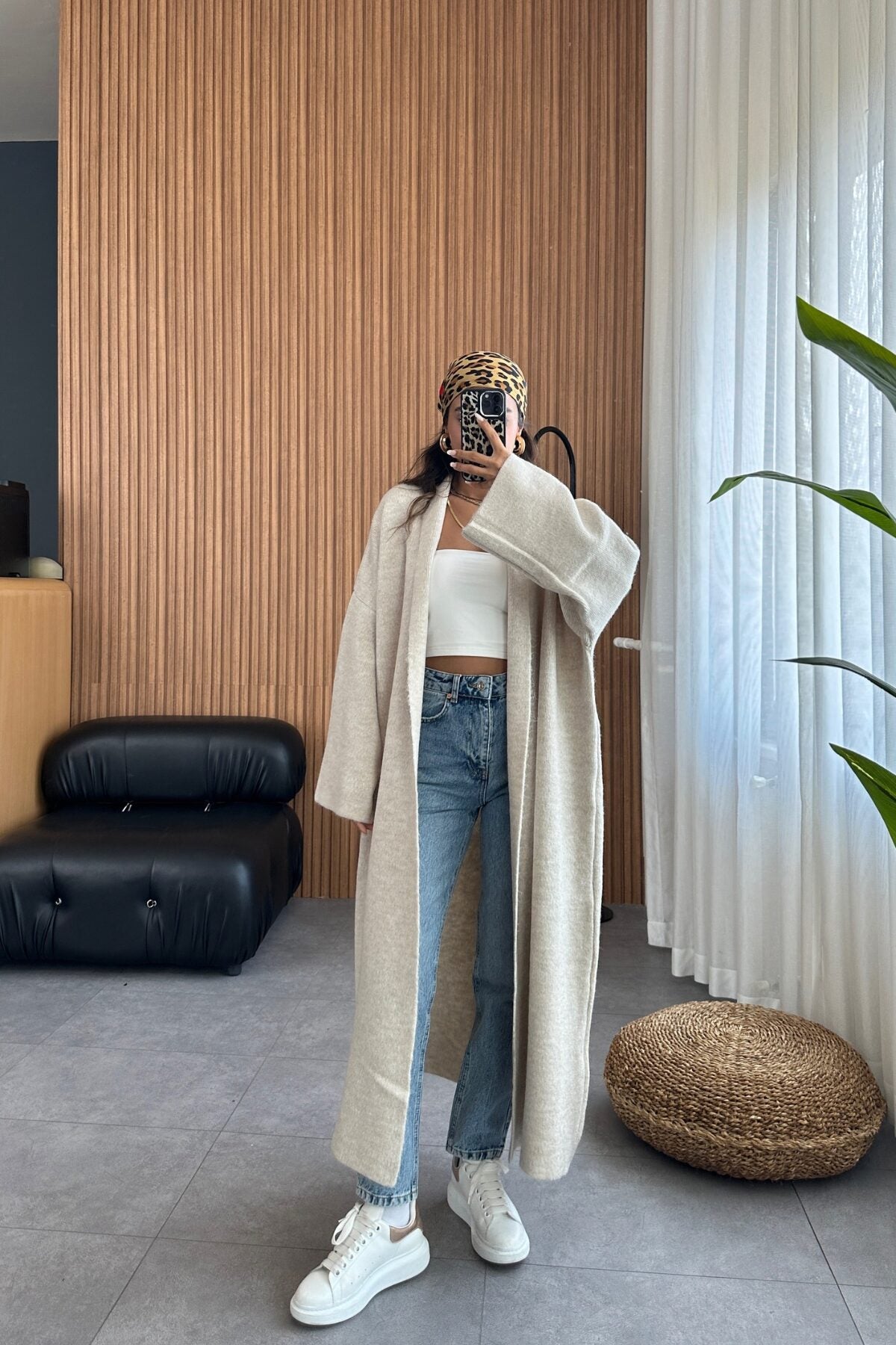 Cream Heavy Longline Coat Cardigan