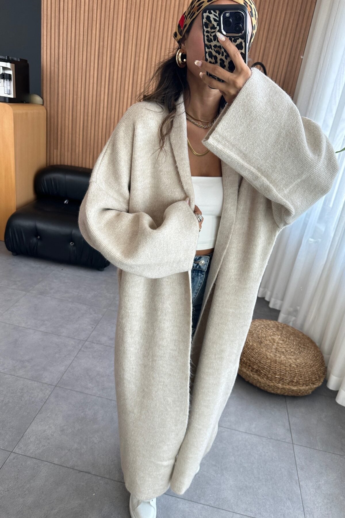 Cream Heavy Longline Coat Cardigan