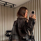 Brown Faux Leather Jacket With Pockets & Belt