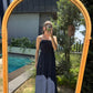 Navy Blue Cotton Straps Dress With Ruffles