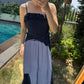 Navy Blue Cotton Straps Dress With Ruffles