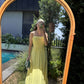 Yellow Cotton Straps Dress With Ruffles