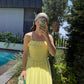 Yellow Cotton Straps Dress With Ruffles