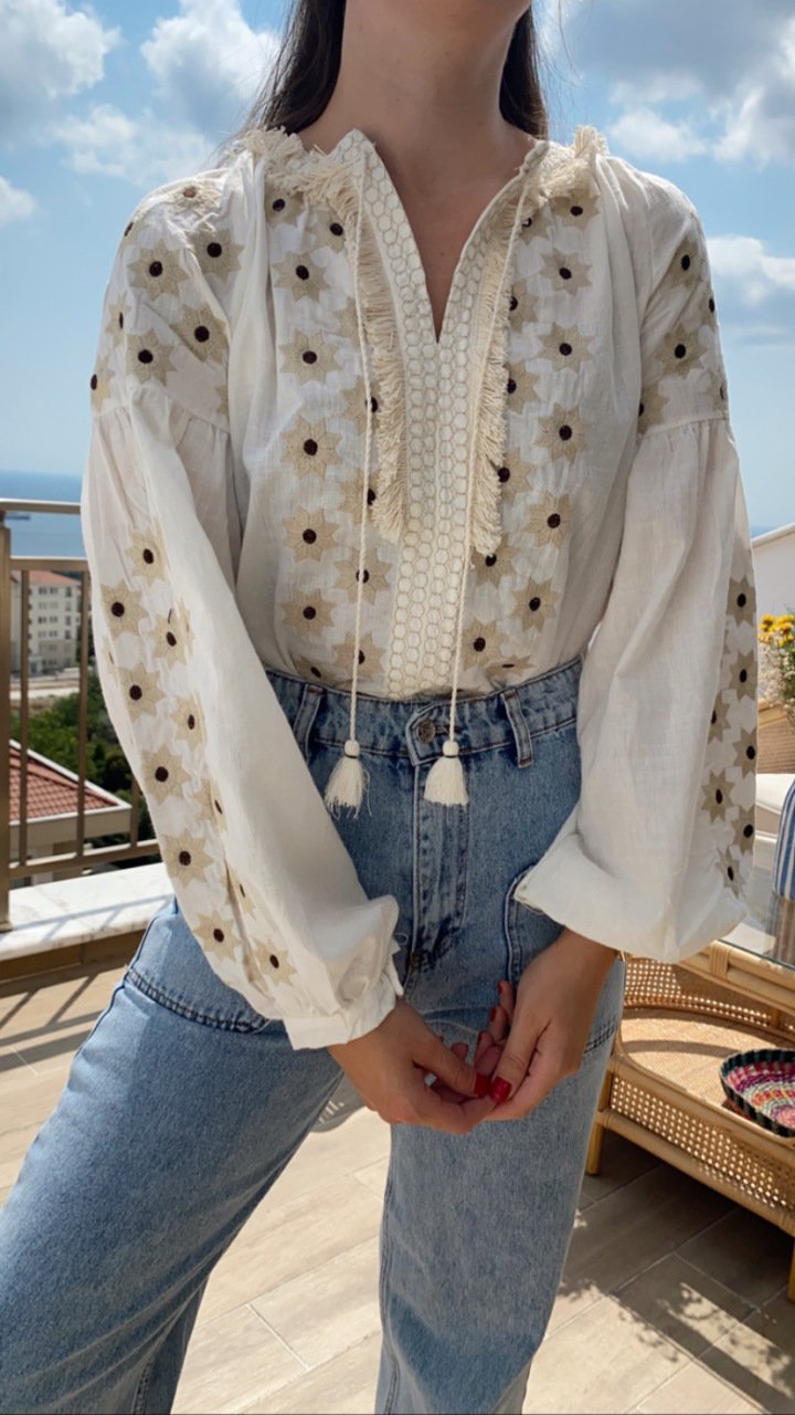 White Embroidered Cotton Blouse