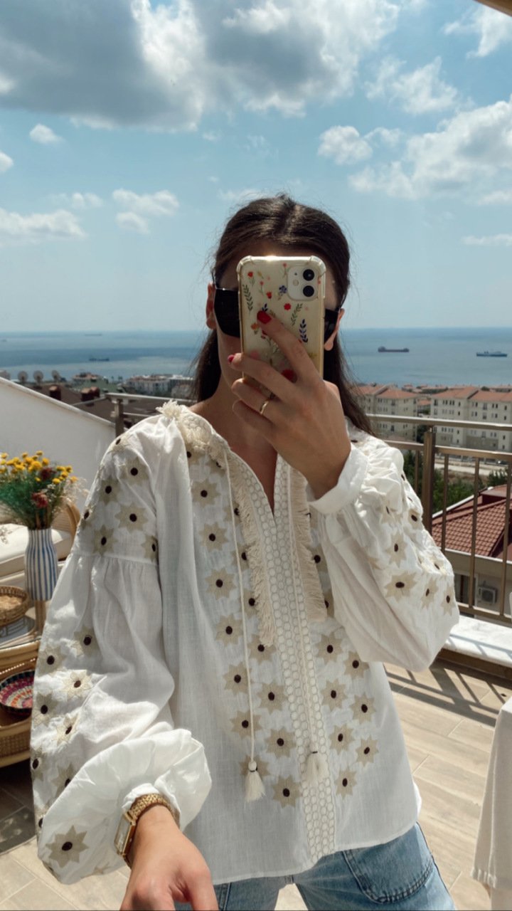 White Embroidered Cotton Blouse