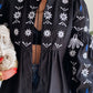 Cotton Embroidered Black X Blue Cardigan