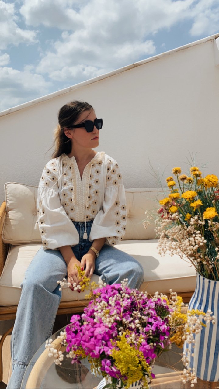 White Embroidered Cotton Blouse
