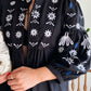 Cotton Embroidered Black X Blue Cardigan