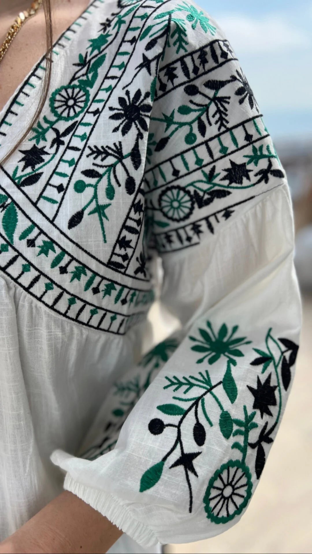Embroidered Green Tasseled Blouse