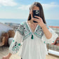 Embroidered Green Tasseled Blouse