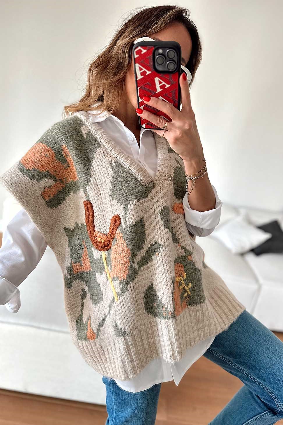 Embroidered Neutral Colors Triko Vest
