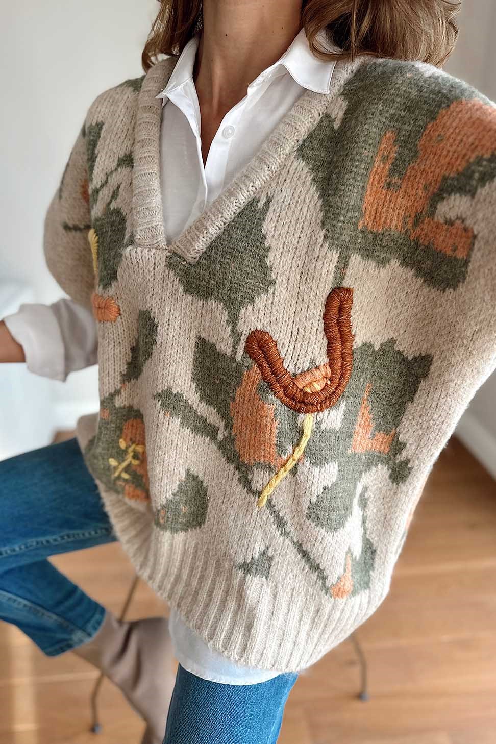 Embroidered Neutral Colors Triko Vest